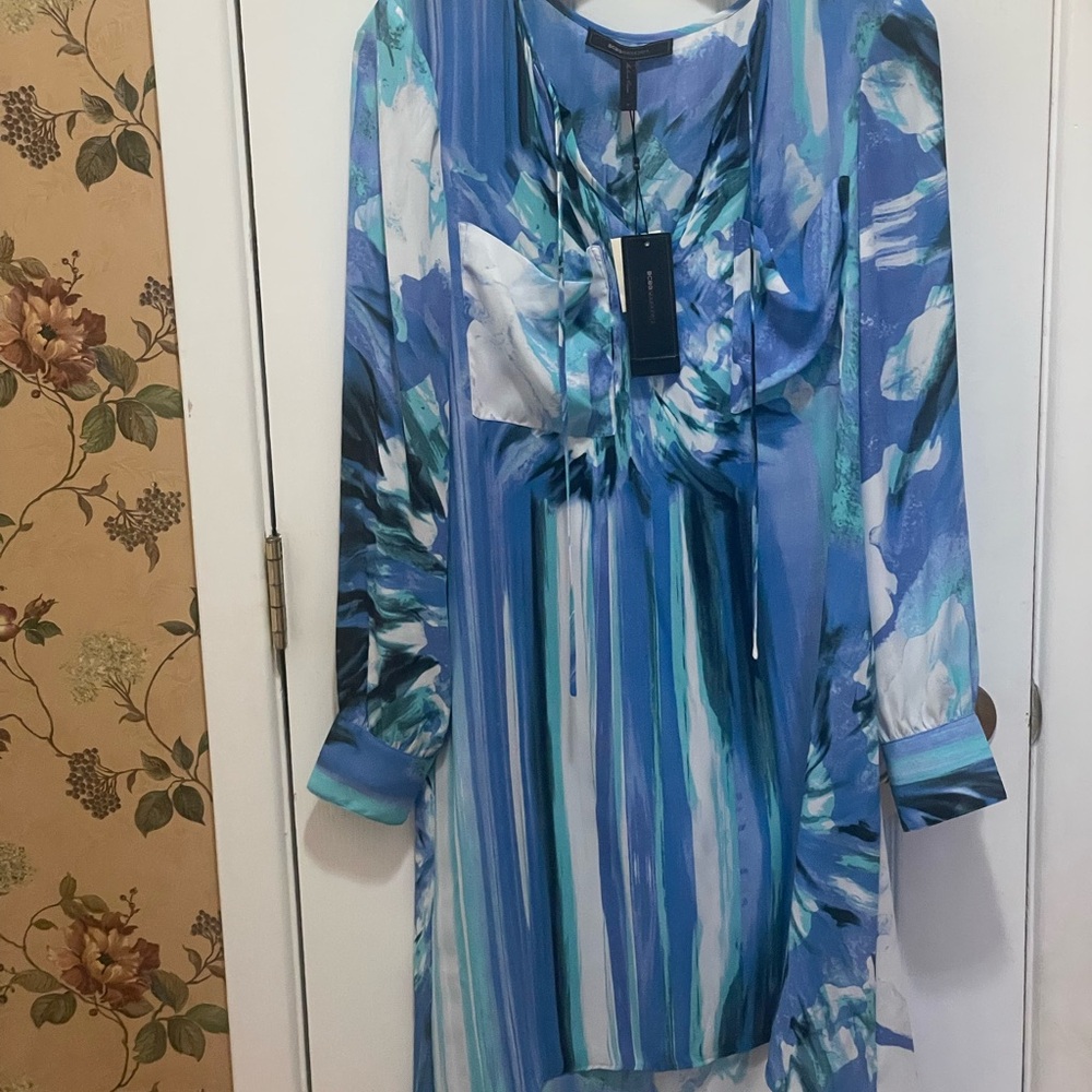 BCBGMaxAzria Blue and White Long Sleeve Dress